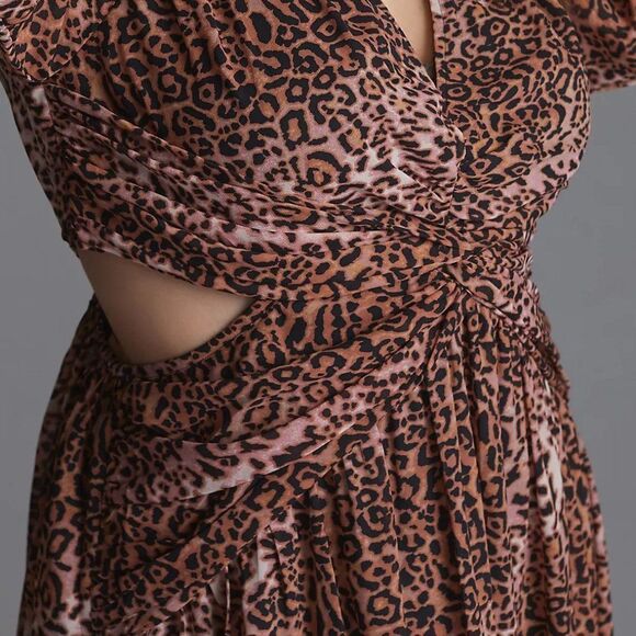 Anthropologie Ranna Gill Floral Leopard Print Cut-Out Midi Dress - Picture 4 of 6